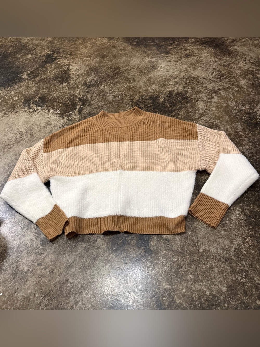 SHEIN Tan, Beige & White Colorblock Crewneck Sweater